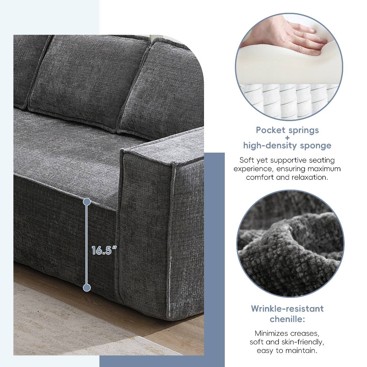 Ropilly Modular Sectional Sofa, 6 Seat Wrinkle Resistant Chenille L ...