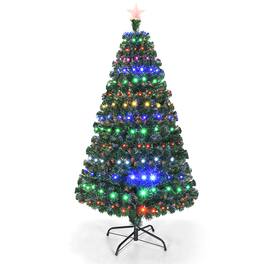 Costway - 5ft Pre-Lit Christmas Tree Fiber Optic Multicolor LED Lights - Green