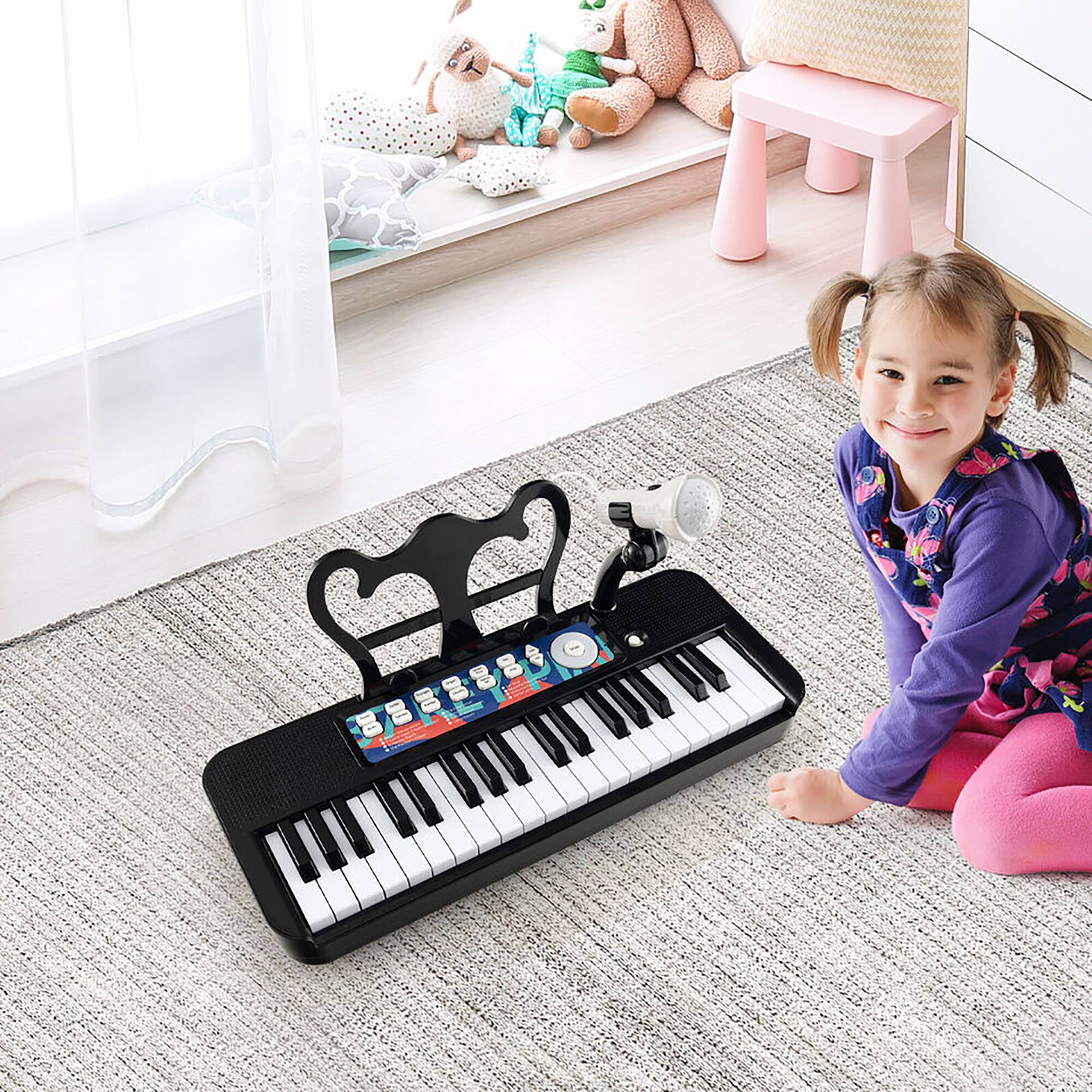 Alt View 3. Gymax - Gymax 37-Key Kids Piano Keyboard Toy Musical Electronic Instrument w/ Stool Black - Black.