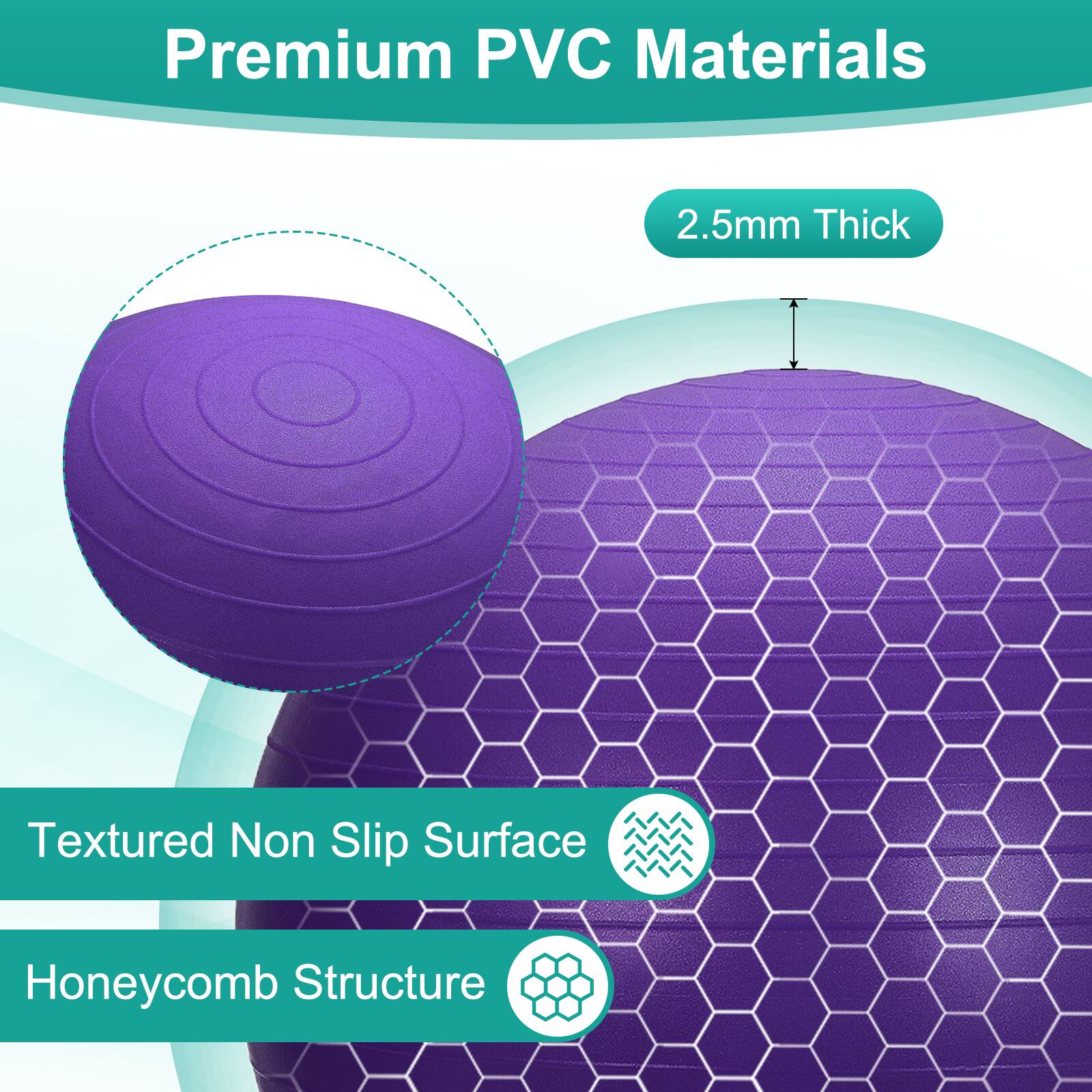 Premium PVC Materials  
2.5mm Thick  
Textured Non Slip Surface  
Honeycomb Structure
