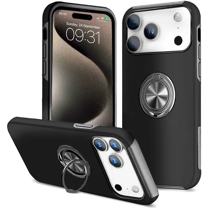 Entronix - Case for iPhone 18 Pro/17 Pro - 360º Circular Ring Gripstand - Black