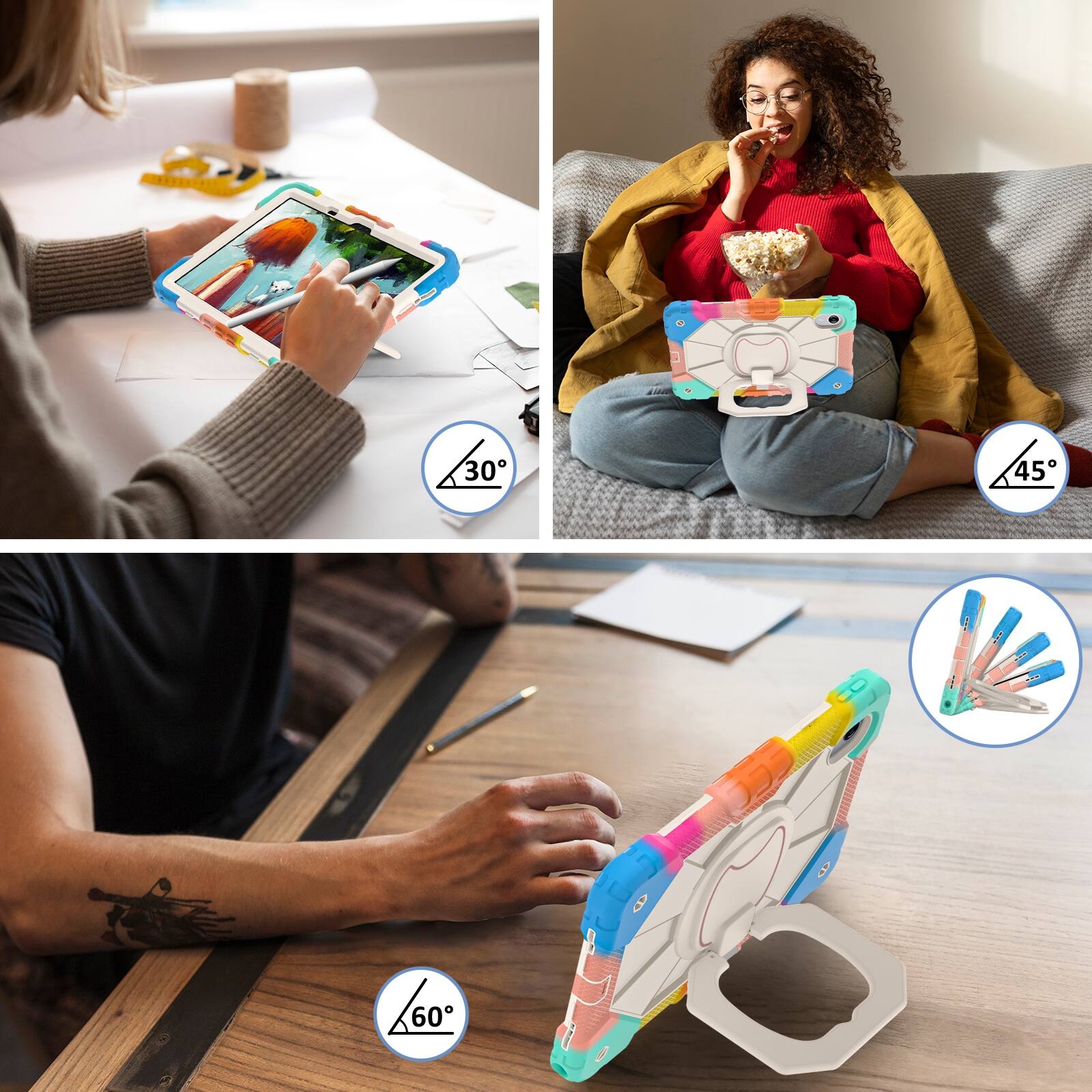 Alt View 4. UUCOVER - Shockproof Case for Lenovo Idea Tab 11 inch (TB336) 2025 /K11 Gen 2 360° Rotating Stand Hand Grip Cover+Shoulder Strap - Colorful.