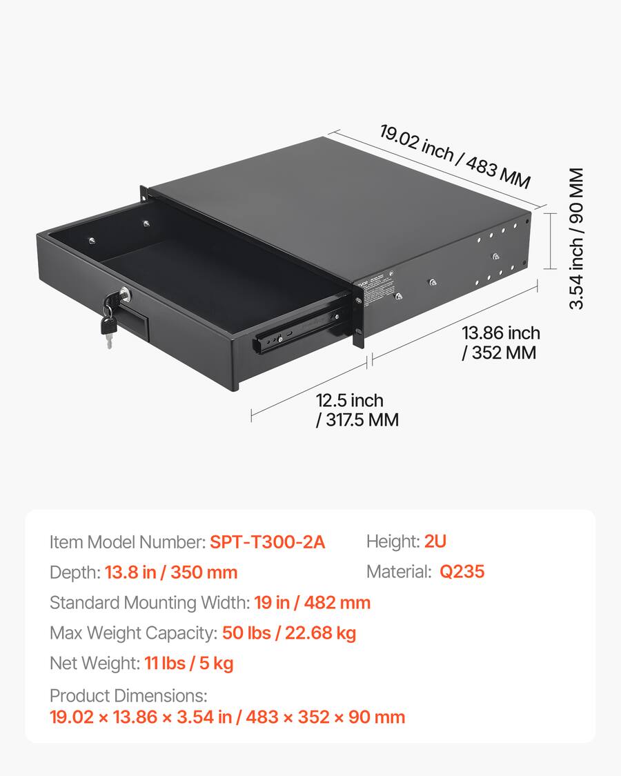 Spt Racks VEVOR 2U Rack Mount Drawer, 50 lbs Max Load Bearing, Lockable Server ...