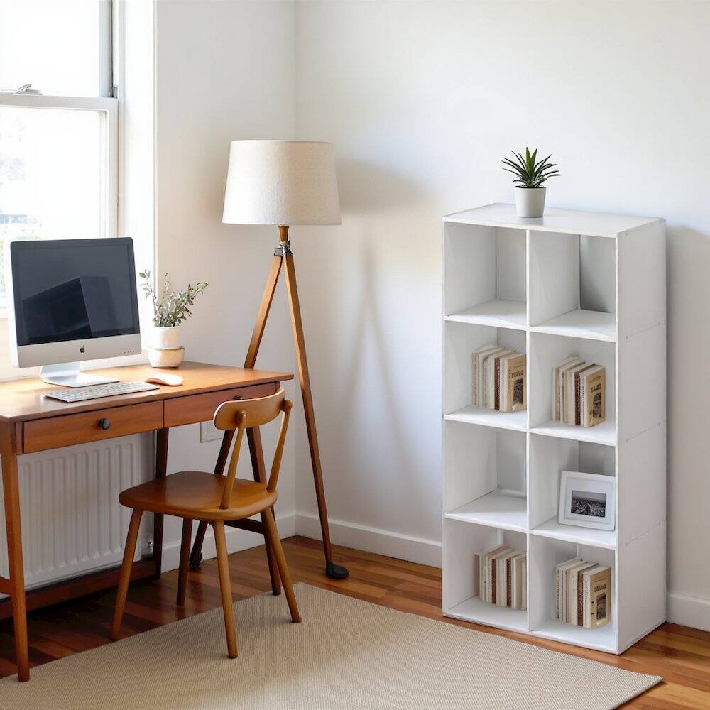 Back. FurniFact - White Engineered Wood 8 Cube Storage Organizer with Open Back Shelves - White.