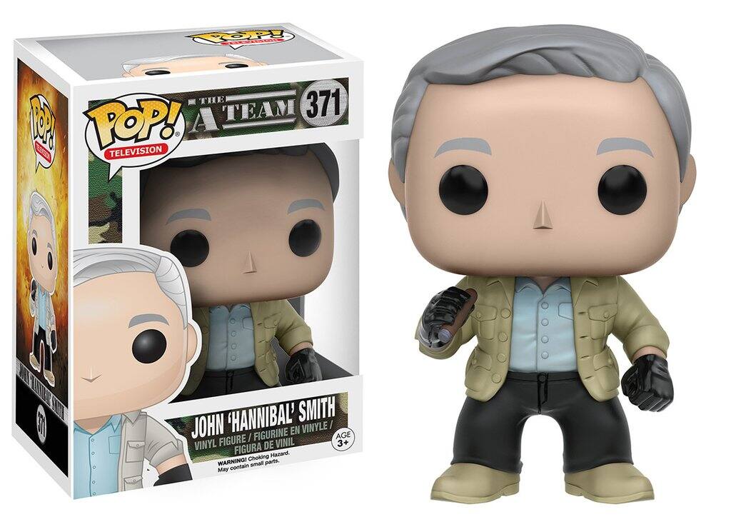 POP! TELEVISION  
A-TEAM  
371  

JOHN 'HANNIBAL' SMITH  
VINYL FIGURE / FIGURINE EN VINYLE / FIGURA DE VINIL  
AGE 3+  

WARNING! Choking Hazard. May contain small parts.