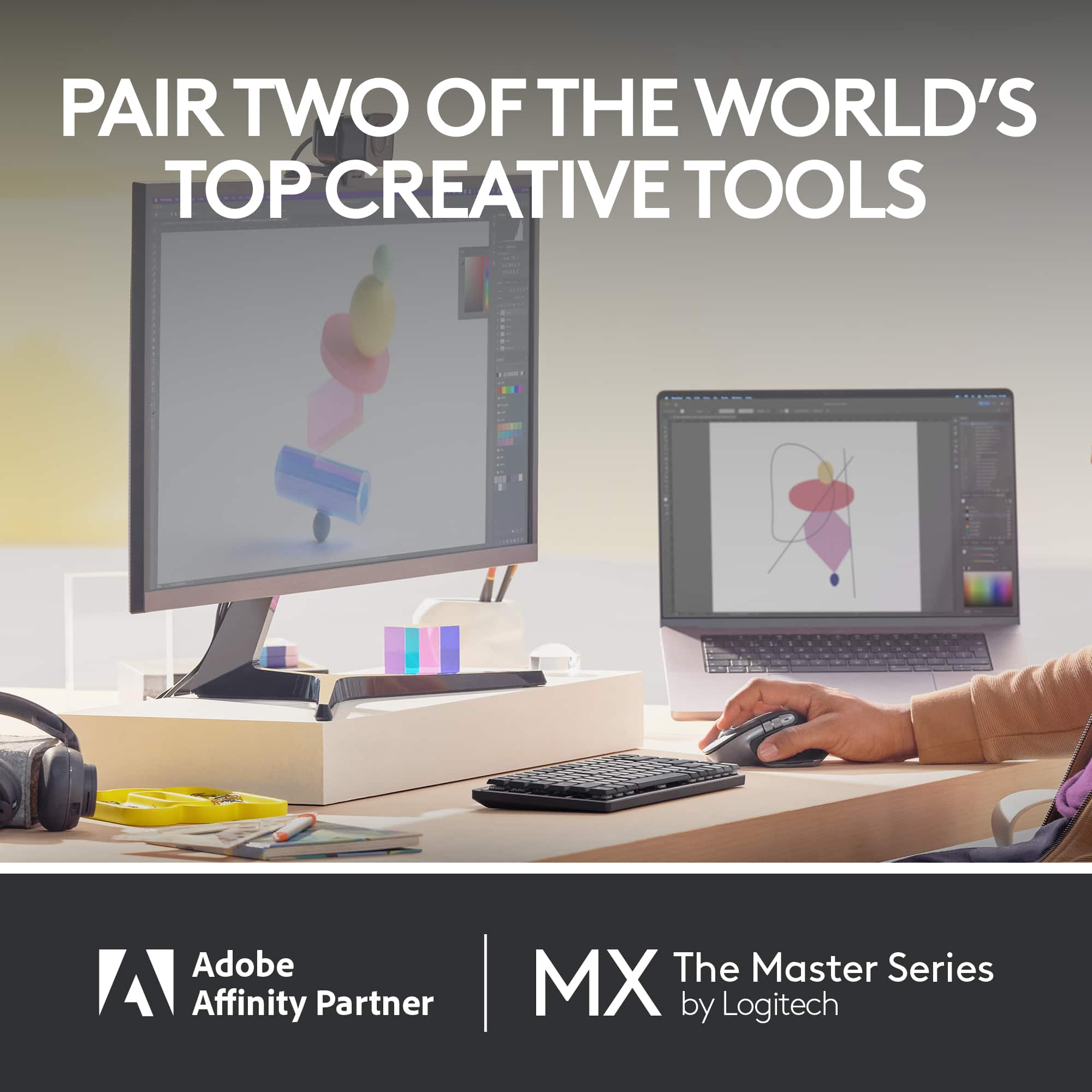 PAIR TWO OF THE WORLD'S TOP CREATIVE TOOLS: Adobe Affinity Partner MX The Master Series by Logitech.