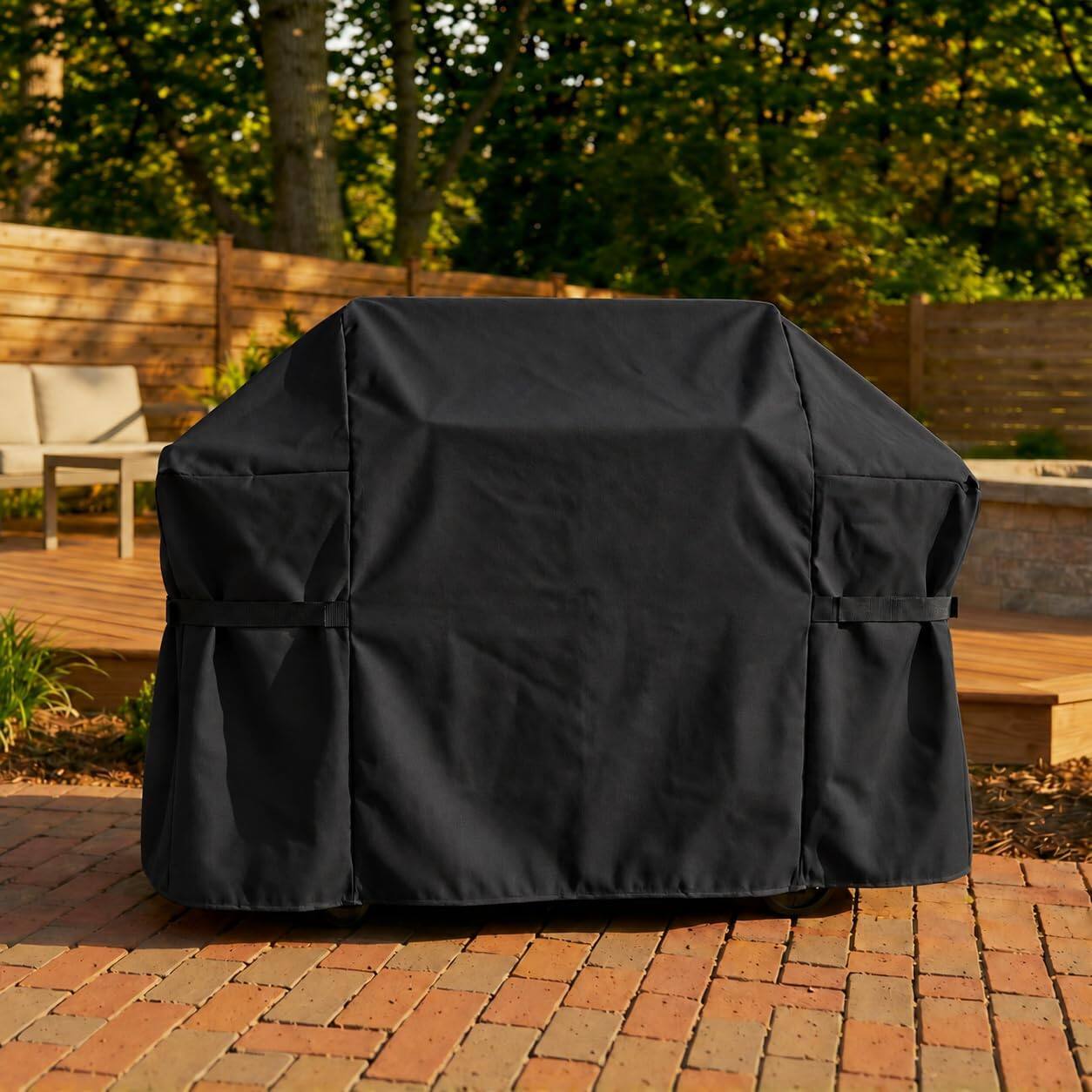 Angle. KHOMO GEAR - Grill Cover 30 Inch Waterproof, Heavy Duty BBQ Gas Grill Cover with Air Vents and Tool Pocket - 30"W x 26"D x 43"H - Black.