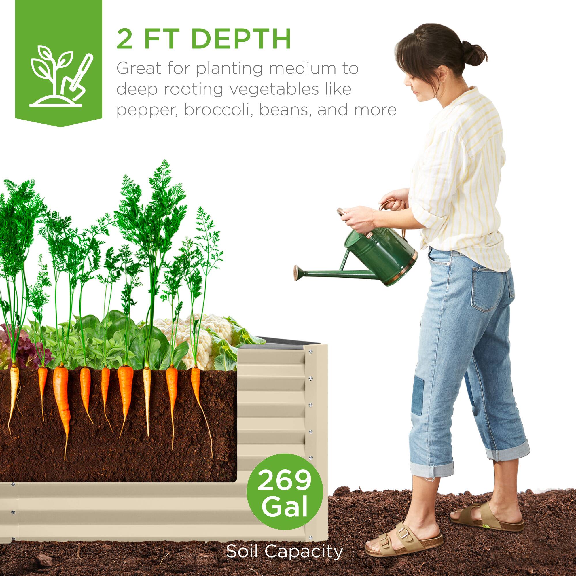 2 FT DEPTH  
Great for planting medium to deep rooting vegetables like pepper, broccoli, beans, and more  

269 Gal  
Soil Capacity