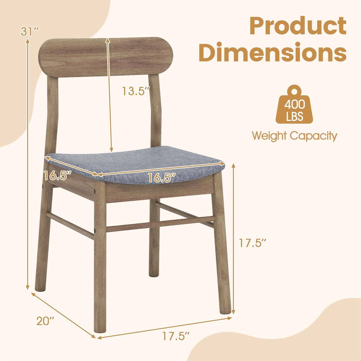 31" Product Dimensions  
13.5"  
400 LBS Weight Capacity  
16.5"  
16.5"  
20"  
17.5"  
17.5"