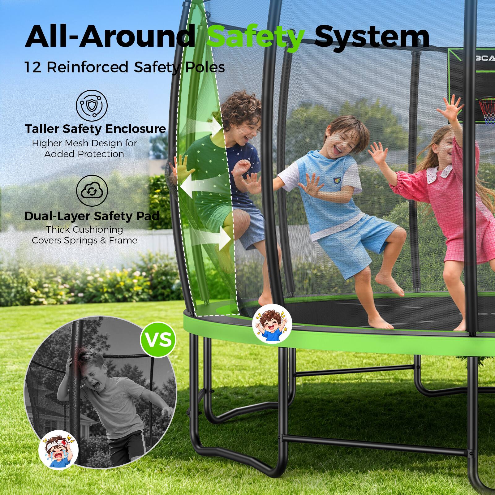 BCAN 14FT Heavy Duty Outdoor Trampoline with Ladder for kids, 1500 LBS ...