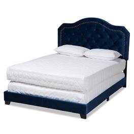 Baxton Studio - Samantha Modern and Contemporary Velvet Fabric Upholstered Queen Size Button Tufted Bed - Navy Blue/Black