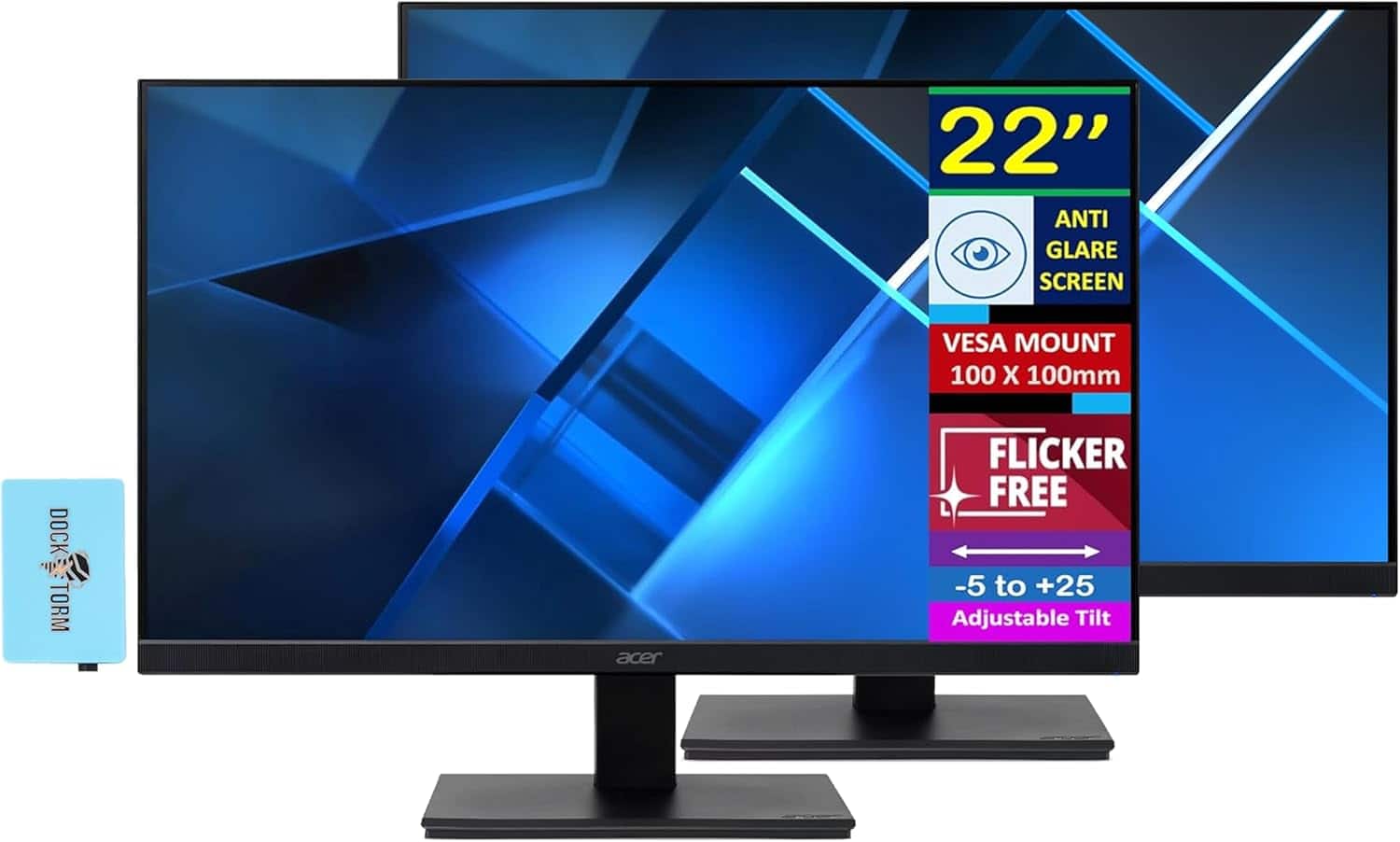 Acer - Vero 22" FHD VA Monitor, AMD FreeSync, Anti-Glare, VESA Mount, VGA, HDMI & DKZ Hub, (UM.WV7AA.H01) 2 Pack - Black