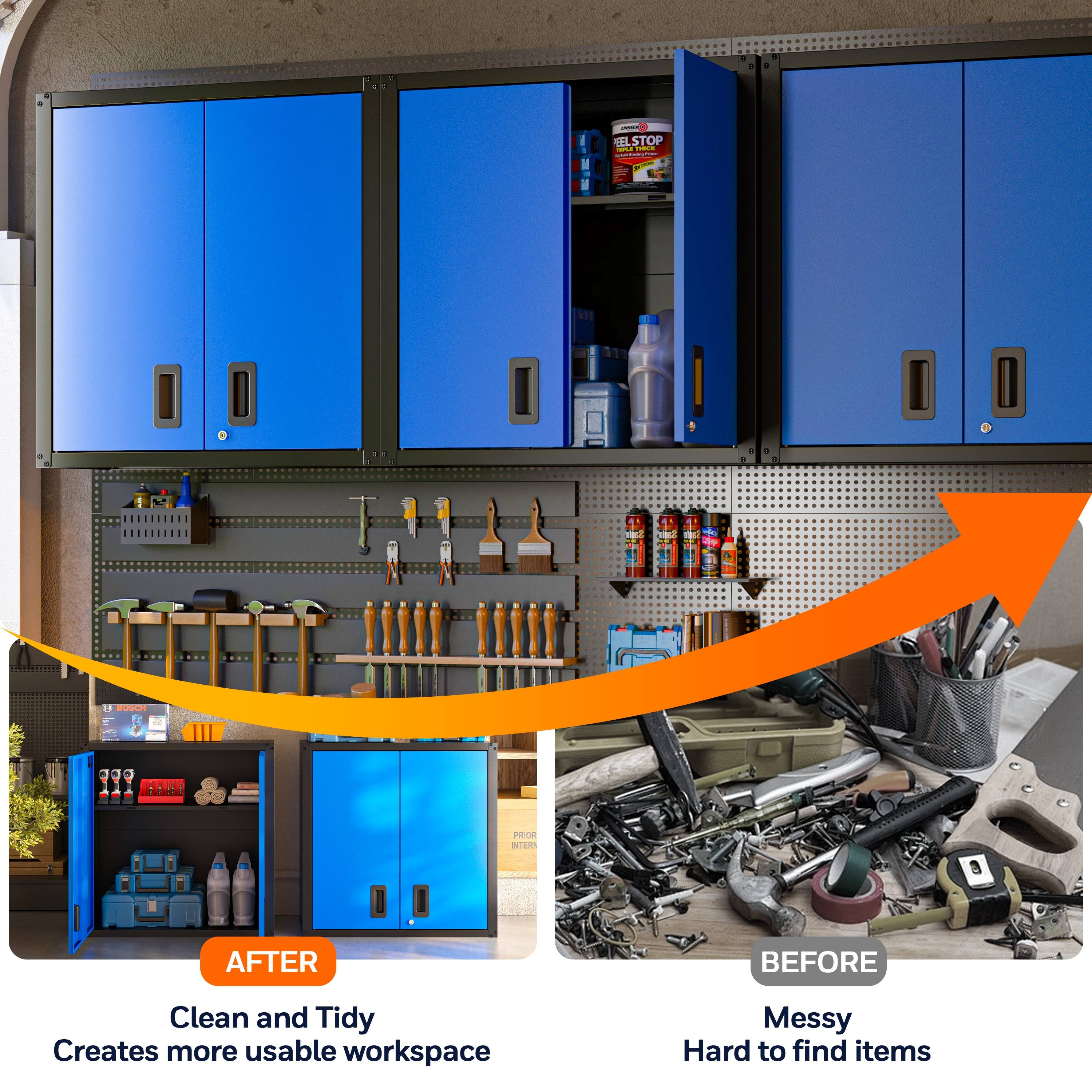 **AFTER**  
Clean and Tidy  
Creates more usable workspace

**BEFORE**  
Messy  
Hard to find items