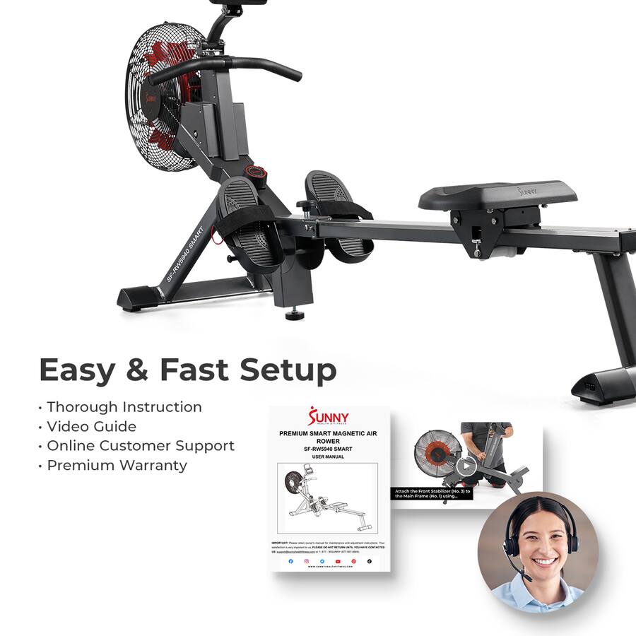 Best Buy Rower Sunny Health & Fitness Premium Smart Magnetic Air Rower with Extended ...