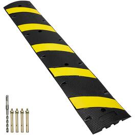 VEVOR - 72'' Rubber Speed Bump, Dual Channel, Supports up to 22000 lbs, Durable Traffic Speed Hump with Yellow Reflective Strip - Black and yellow