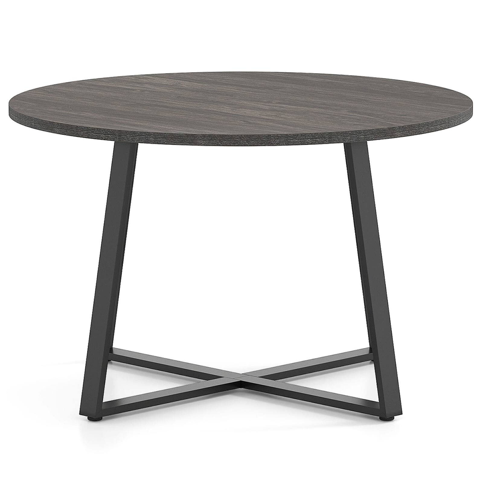 Alt View 9. Gymax - Gymax 47'' Round Dining Table w/Metal Pedestal Base Stable X-shaped Base for Kitchen Gray & Oak - Grey.
