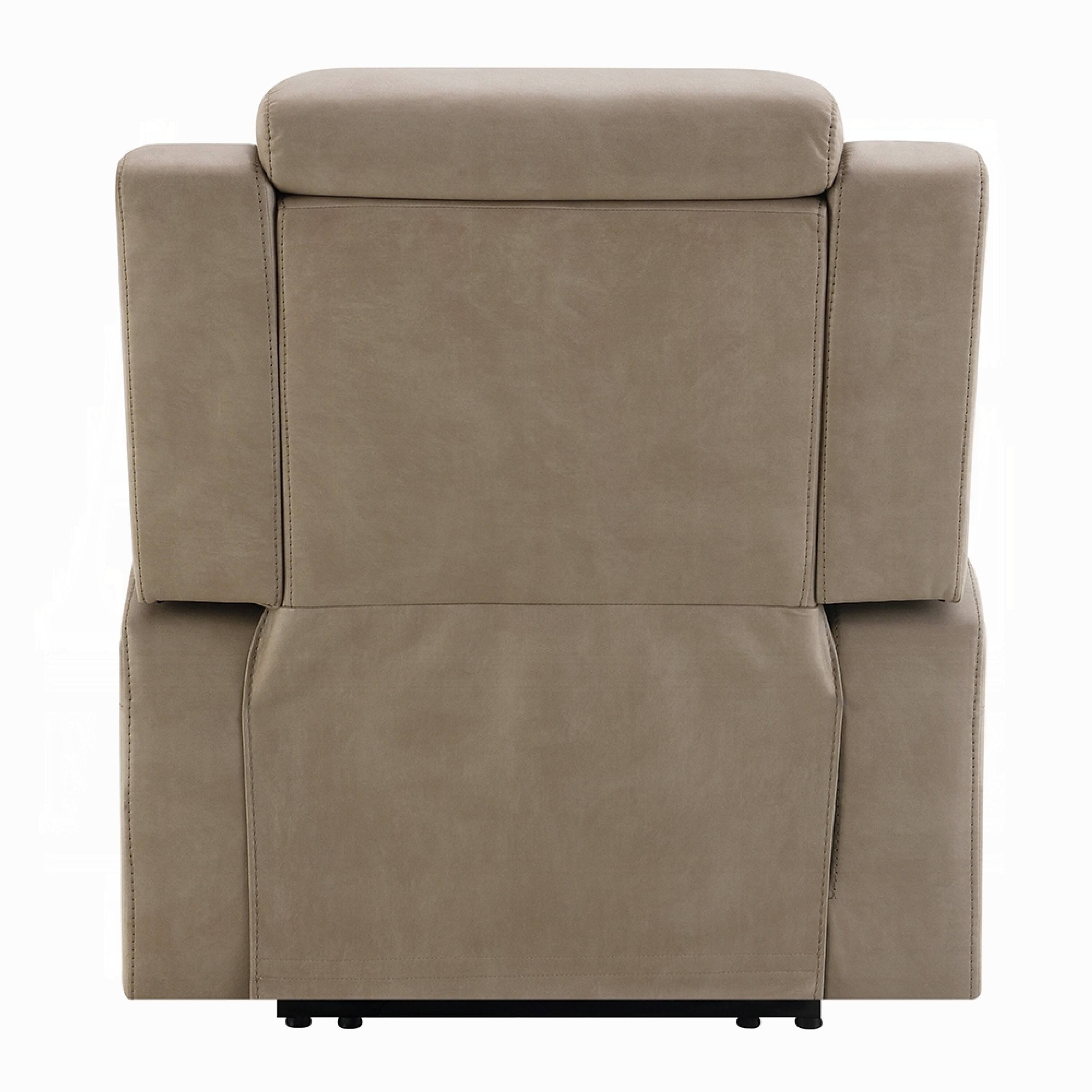 Back. Manhattan Lane - Jeja Power Motion Recliner Chair with Storage, Faux Camel Leather - Gray.