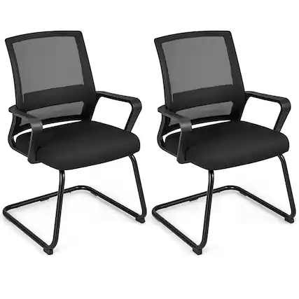Front. Gymax - Gymax Office Mesh Chair Set of 2 Upholstered Guest Conference Chair w/Ergonomic Backrest - Black.