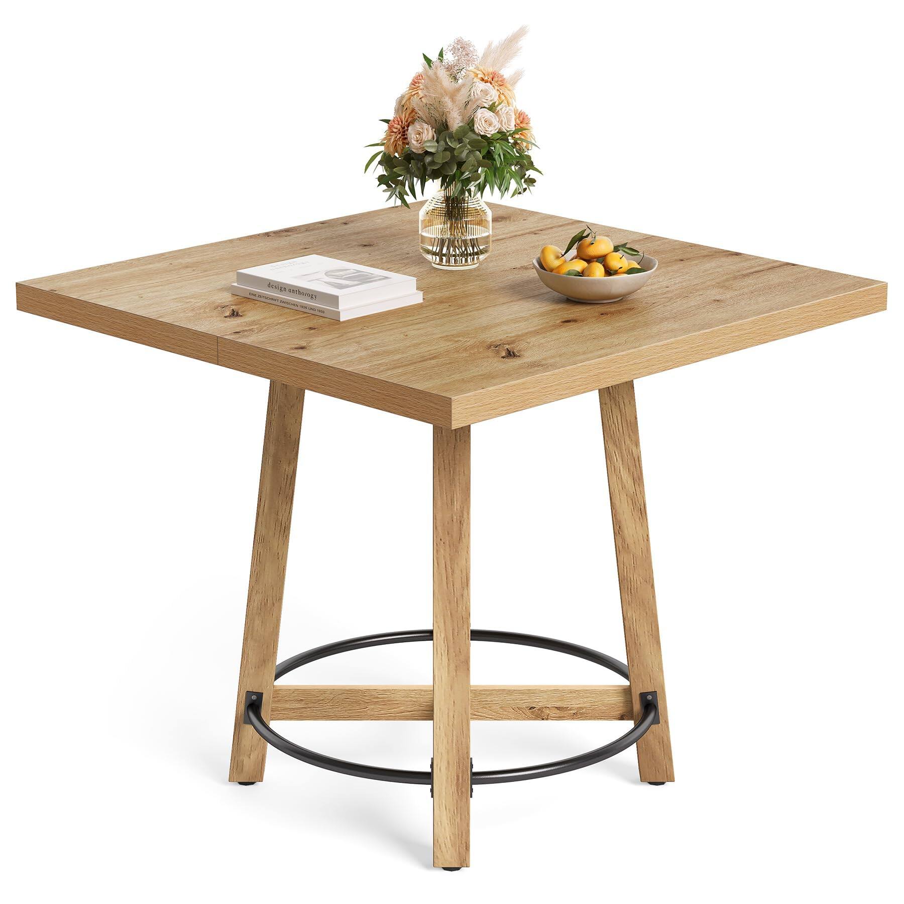 Tribesigns - Modern Square Dining Table for Small Spaces - Perfect for 2-4 Person - Medium Century Style Modern Kitchen Dining Table - Brown