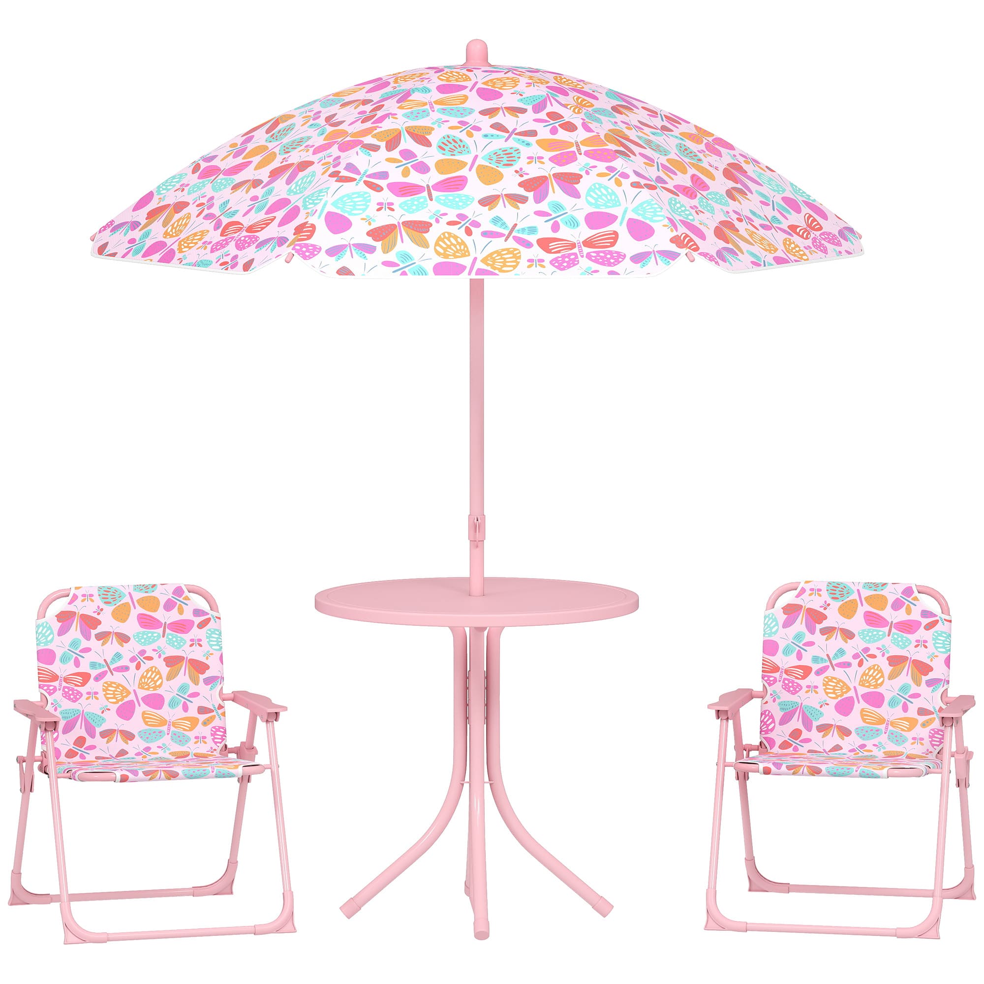 Qaba - Picnic Table and Chair Set, Outdoor Table with Foldable Chairs - Pink