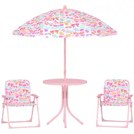 Qaba - Picnic Table and Chair Set, Outdoor Table with Foldable Chairs - Pink
