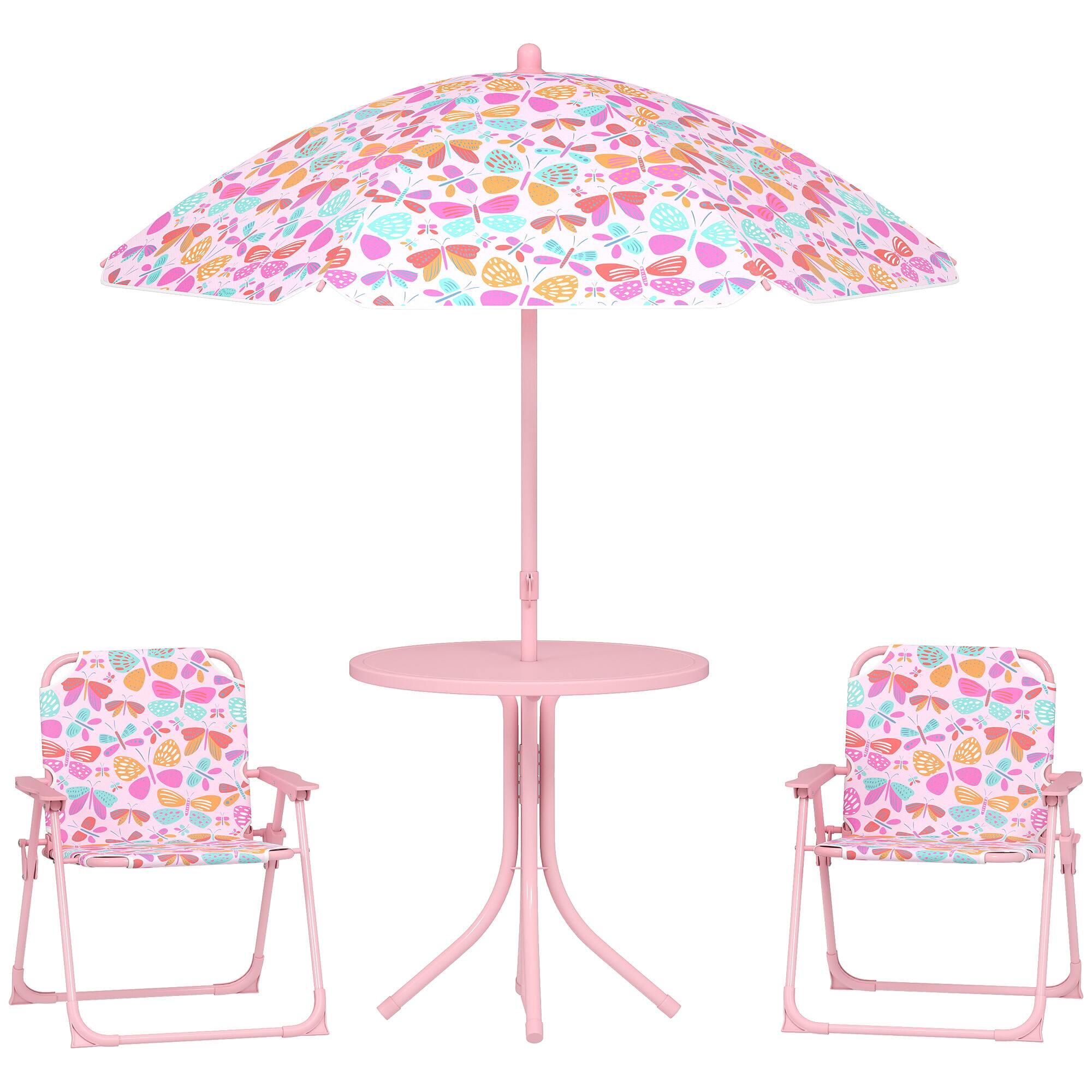 Front. Qaba - Picnic Table and Chair Set, Outdoor Table with Foldable Chairs - Pink.