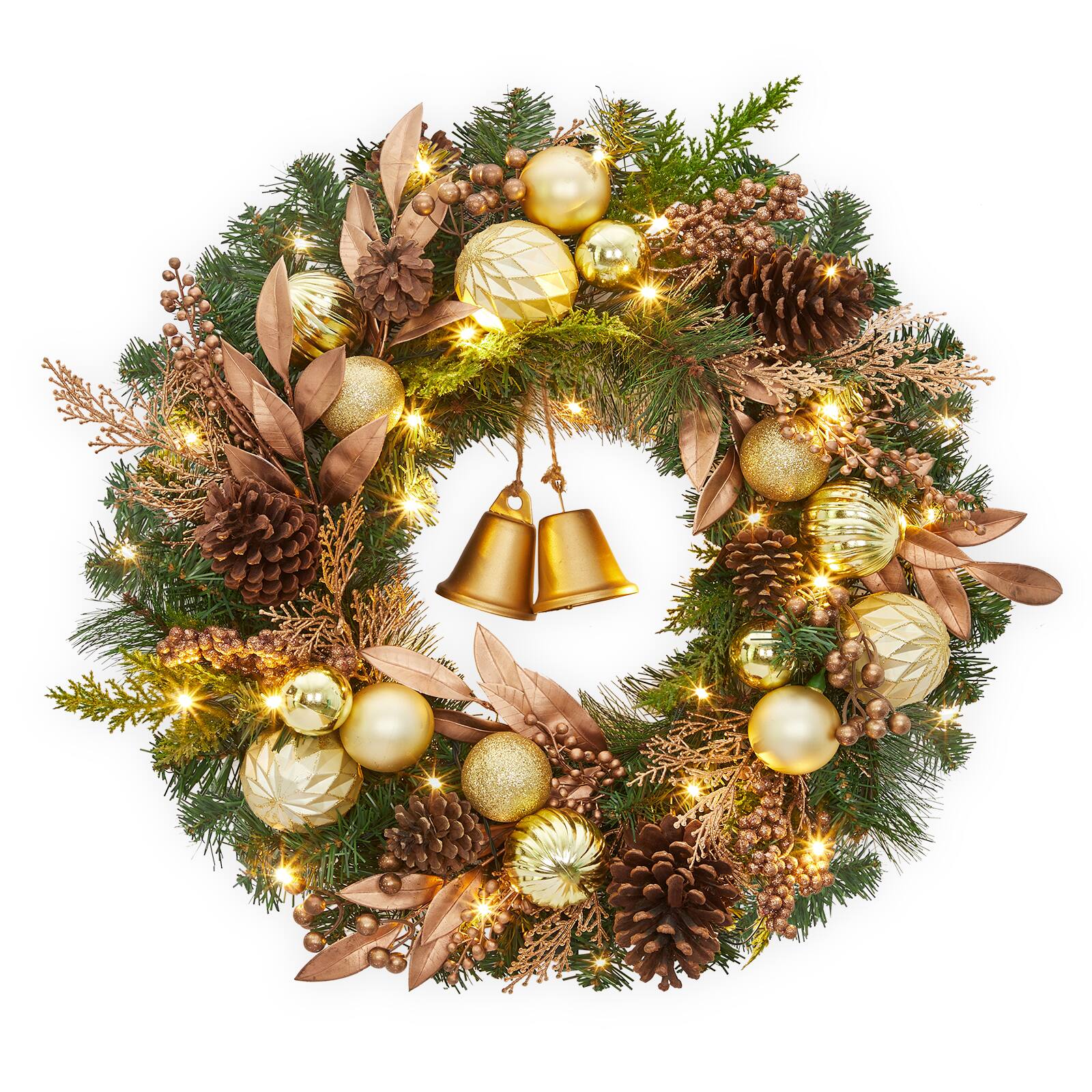 Front. Jojoka - 24 Inch Pre-Lit Christmas Wreath for Grand Entryway and Entrance Displays - Green.