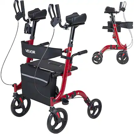 Front. VEVOR - Rollator Walker with Seat for Seniors, Foldable Rolling Walker, Lightweight Aluminum Mobility Walking Aid - Black;Red.