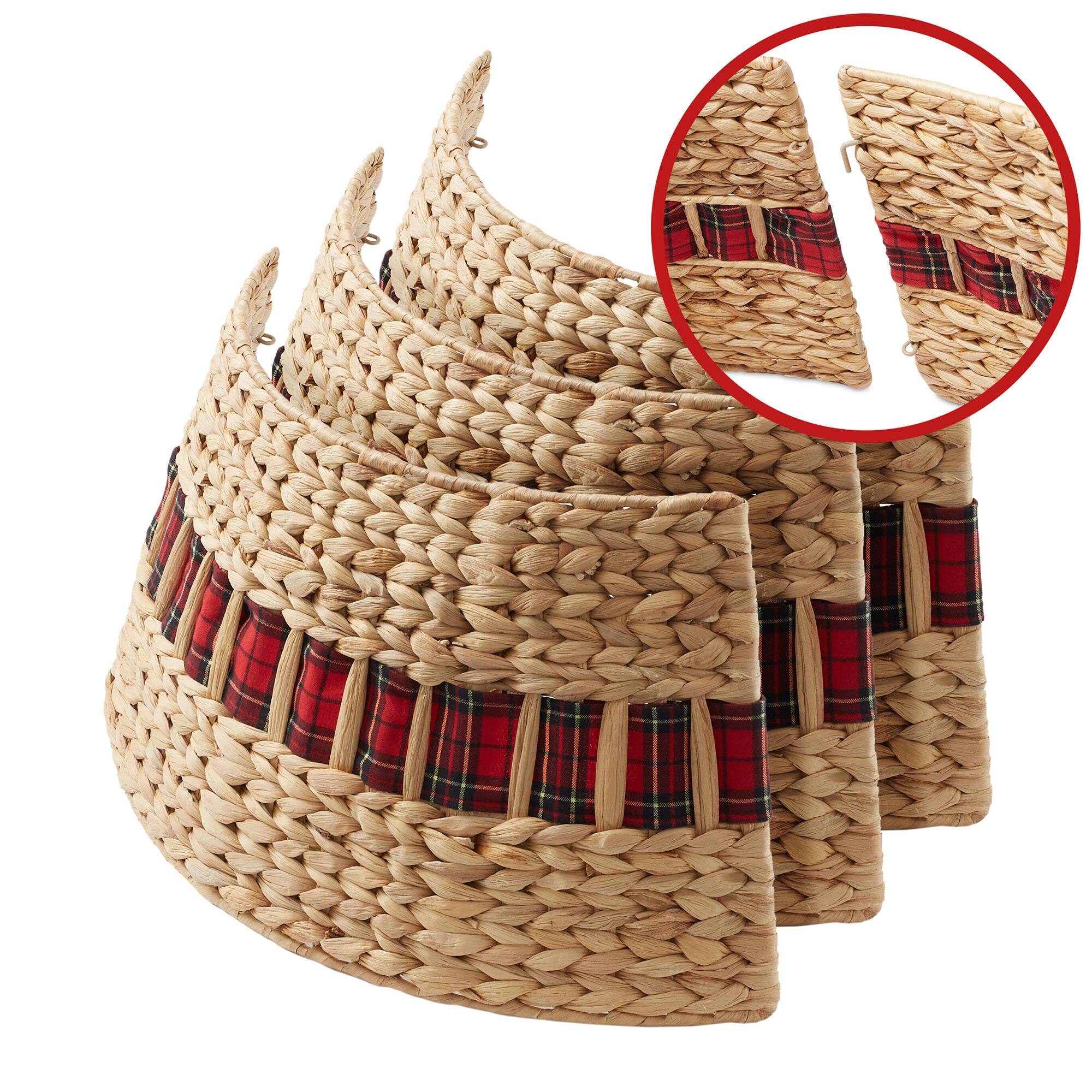 Alt View 4. Casafield - Christmas Tree Collar - Woven Farmhouse Tree Base Cover - Cord Cut Out - Natural Hyacinth.