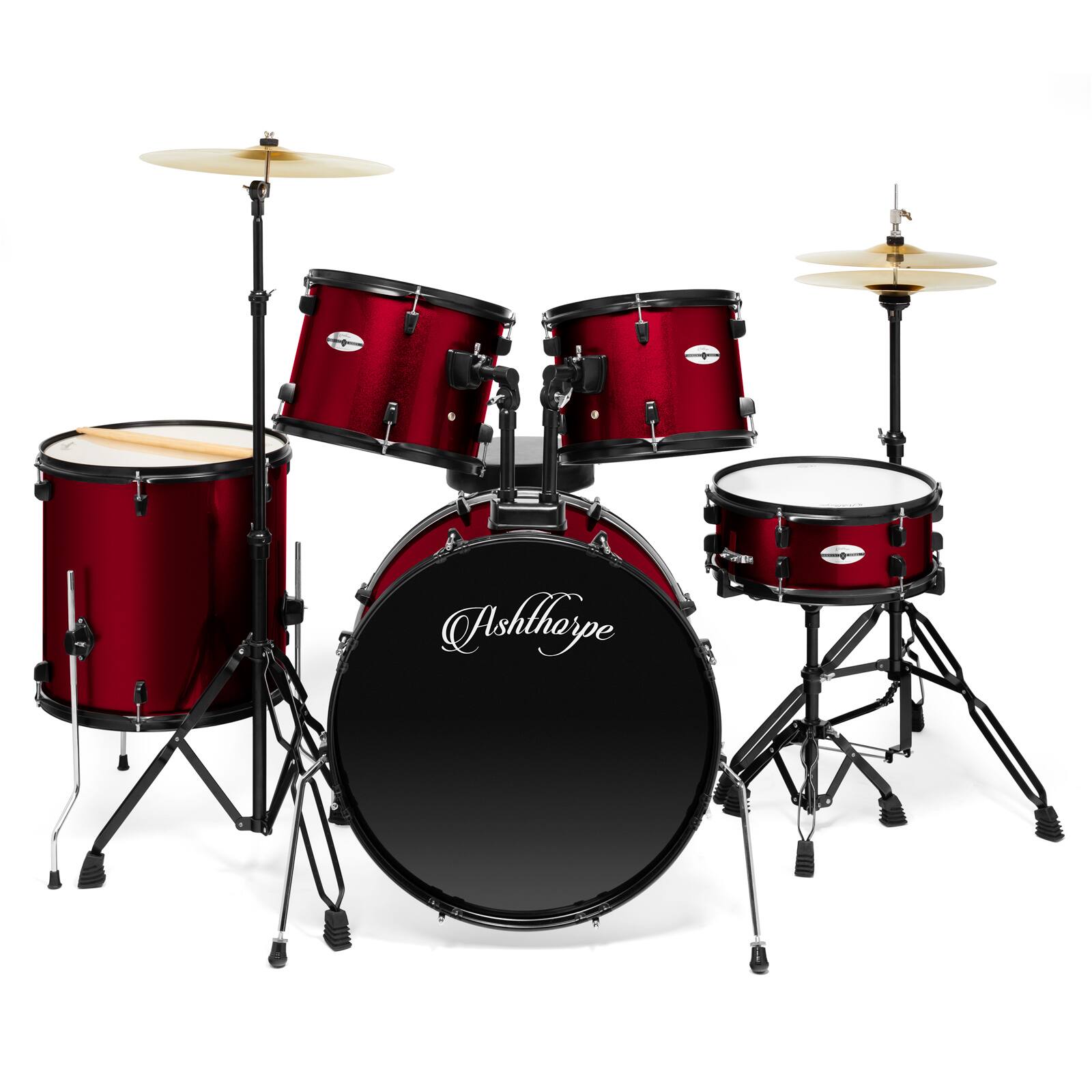 Alt View 1. Ashthorpe - Adult Drum Set with Remo Heads (Set of 5) - Red.