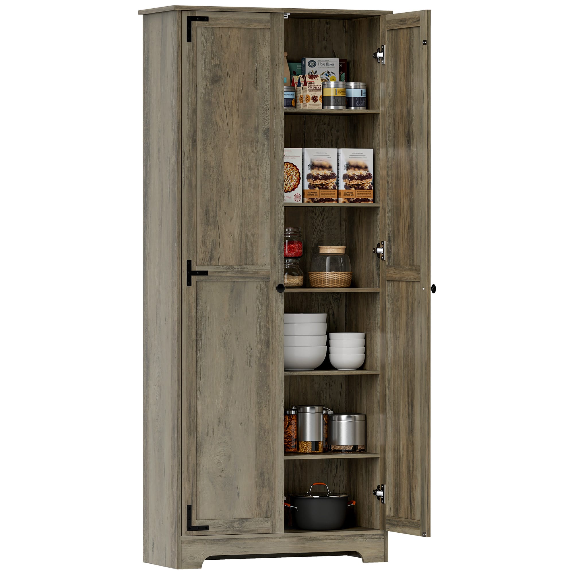 Front. Homcom - 72" Farmhouse Pantry Cabinet, Freestanding Kitchen Pantry Storage Cabinet with Adjustable Shelves, Tall Storage Cupboard - Grey.