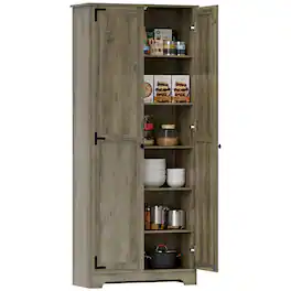 Homcom - 72" Farmhouse Pantry Cabinet, Freestanding Kitchen Pantry Storage Cabinet with Adjustable Shelves, Tall Storage Cupboard - Gray