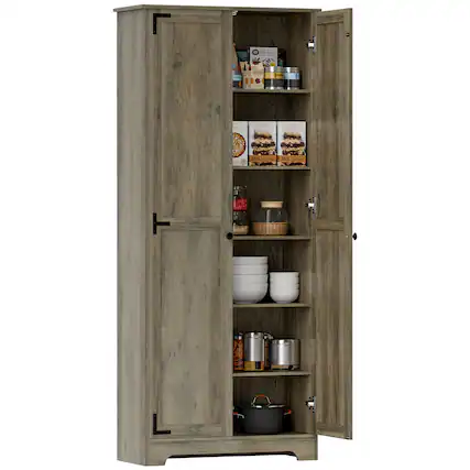 Front. Homcom - 72" Farmhouse Pantry Cabinet, Freestanding Kitchen Pantry Storage Cabinet with Adjustable Shelves, Tall Storage Cupboard - Grey.