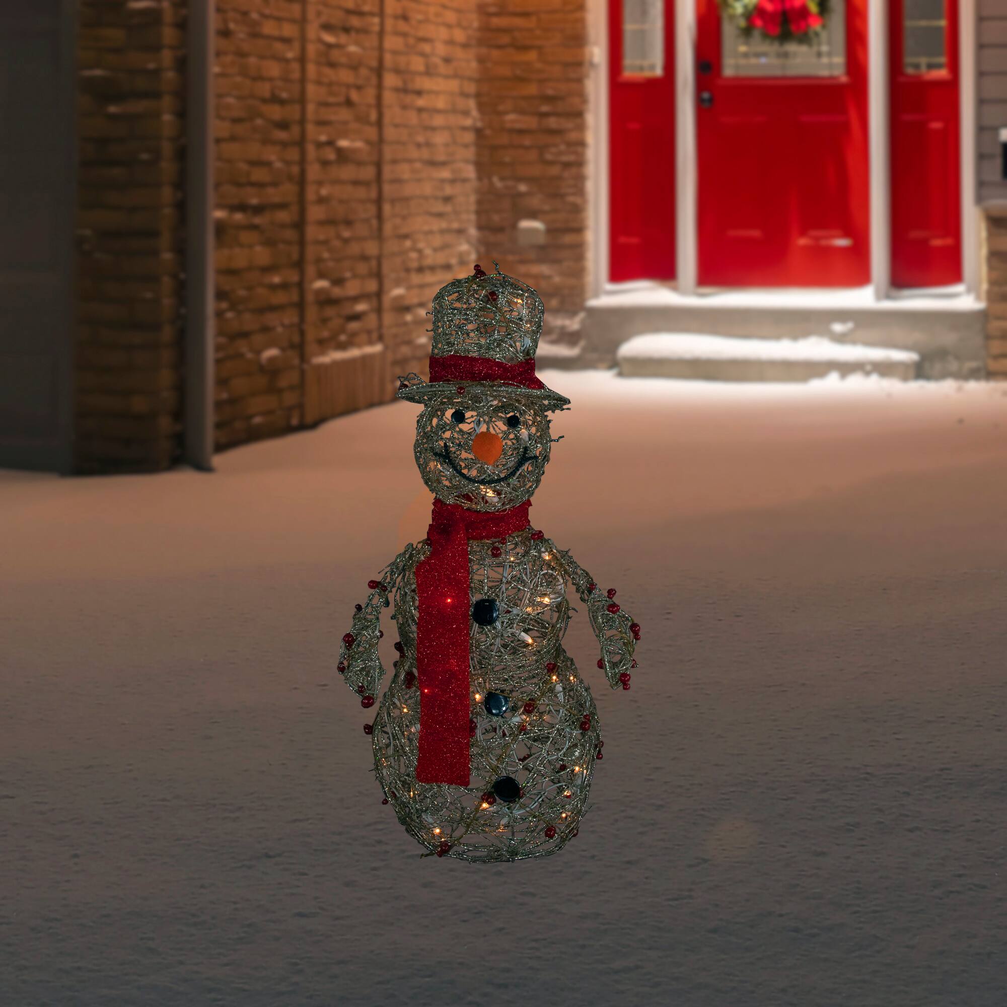 Alt View 1. Northlight - Lighted Glittered Snowman and Berries Outdoor Christmas Decoration - 28" - Gold.