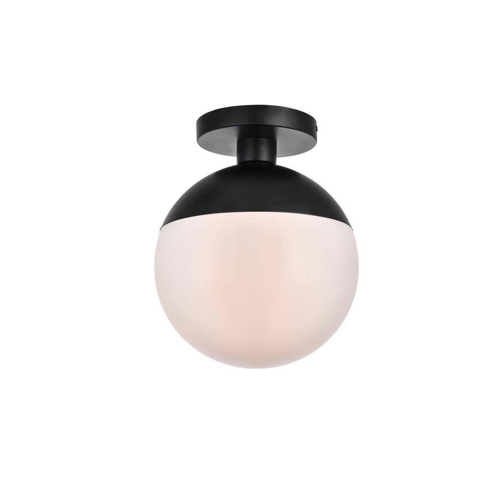 Alt View 3. Living District - Eclipse 1 Light Black Flush Mount With Frosted White Glass - Black And Frosted White.
