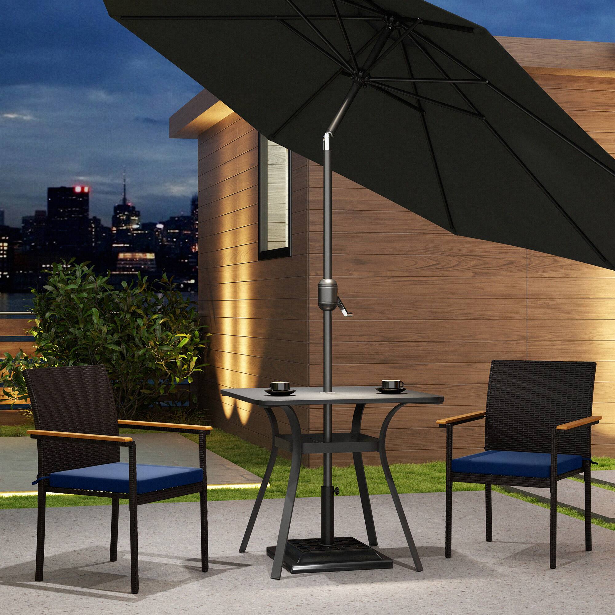 Alt View 7. Outsunny - Wicker Outdoor Dining Chairs Set of 2, Stackable PE Rattan Patio Dining Chairs with Cushions and Acacia Wood Armrests - Blue.