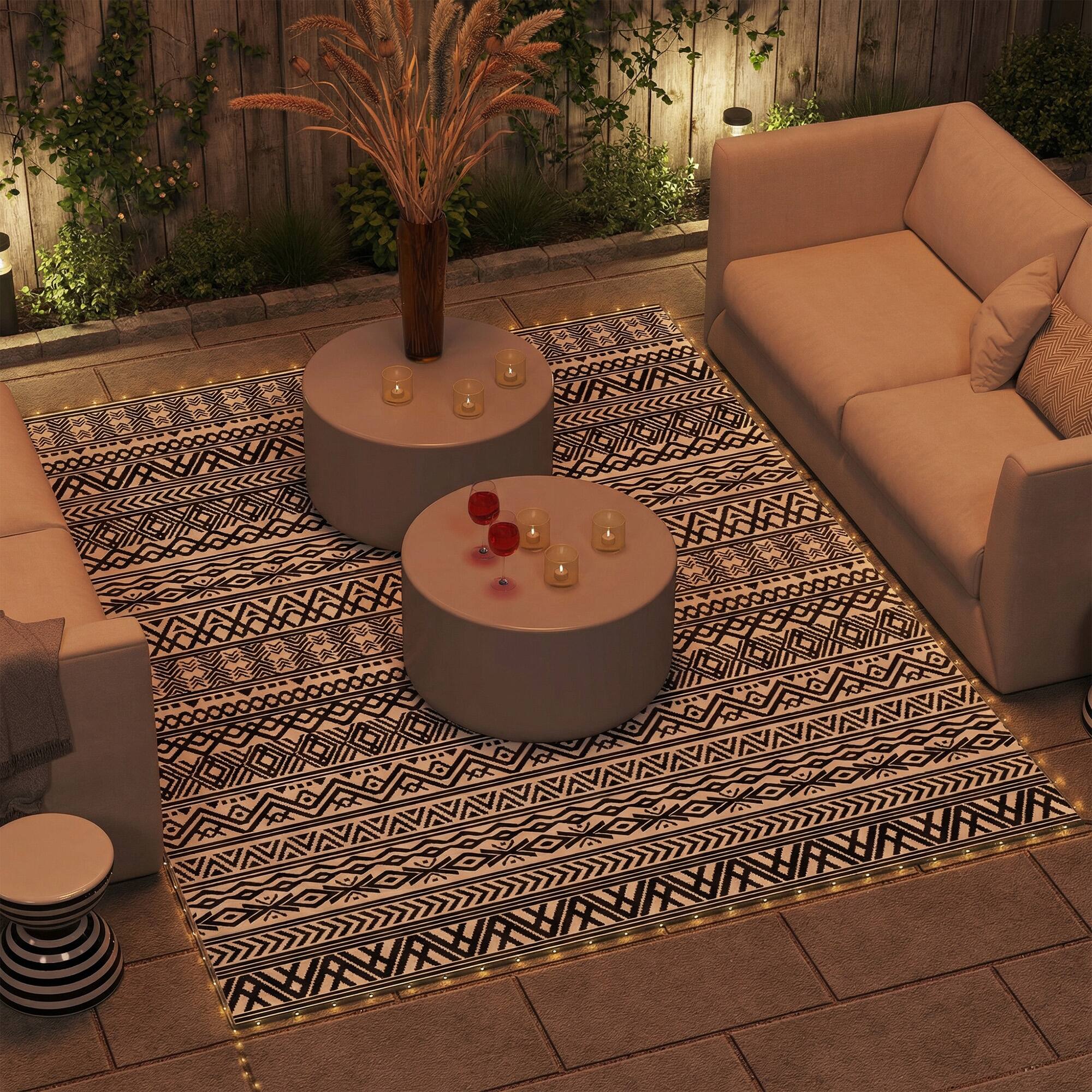 Alt View 8. Outsunny - Rug Carpet with USB Lights Reversible Patio Rug with Carry Bag for Camping 10' x - Black, White.