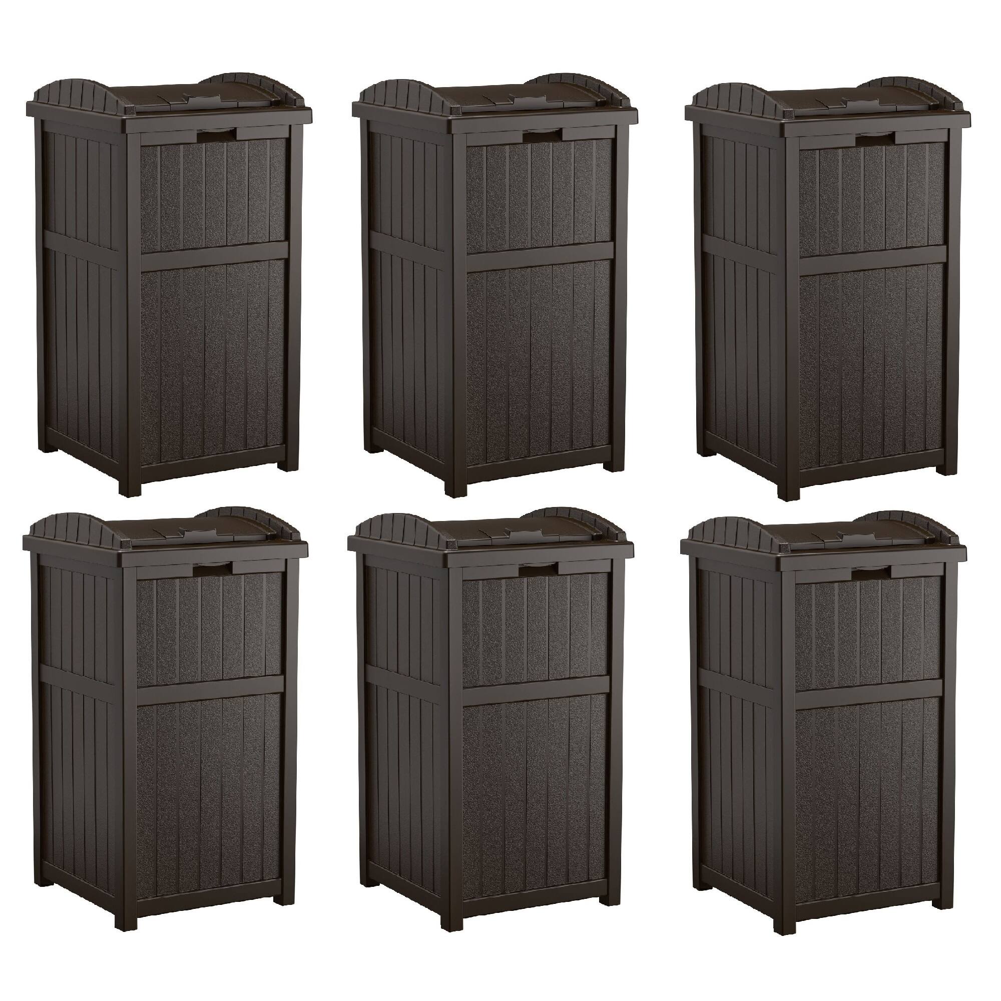 Front. Suncast - Suncast Trash Hideaway Outdoor Patio 33 Gal Garbage Waste Trash Can Bin (6 Pack) - Java Brown.