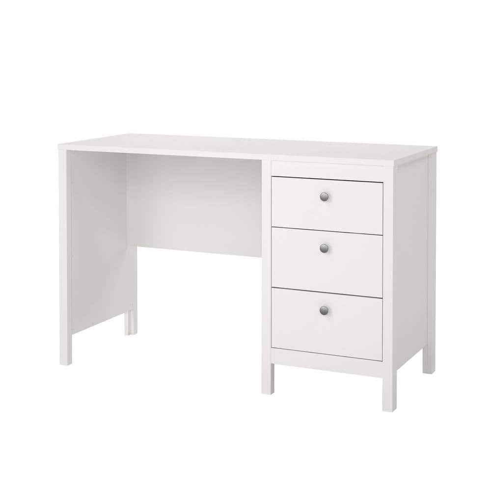 FurniFact - 3-Drawer Computer Desk for Home Office or Study Table Area - White