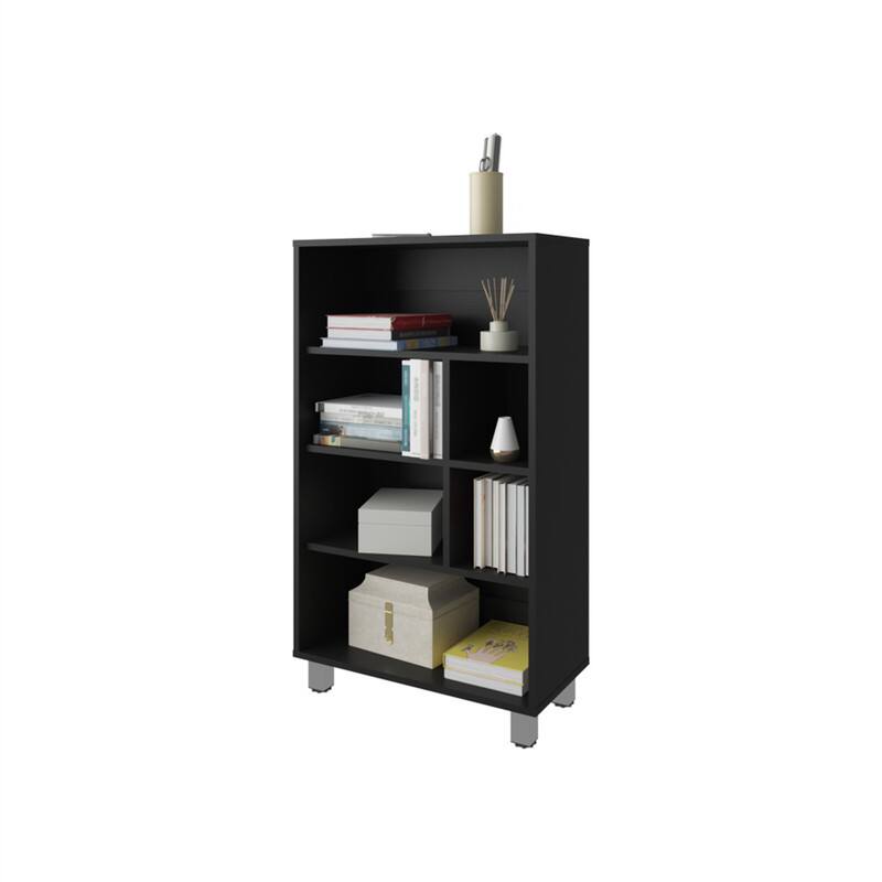 Angle. HTUTWOO - Bookcase in Melamine with Six Shelves - Scratch-Resistant Storage Display Shelf, 40.6" Tall, Bookshelf for Living Space - Black.