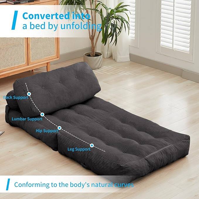Converted into a bed by unfolding

Back Support  
Lumbar Support  
Hip Support  
Leg Support

Conforming to the body's natural curves