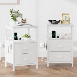 Furologee - Nightstands with 2 Drawers Outlets Bedside Tables with 2 USB Ports 2Tier Open Shelf - White