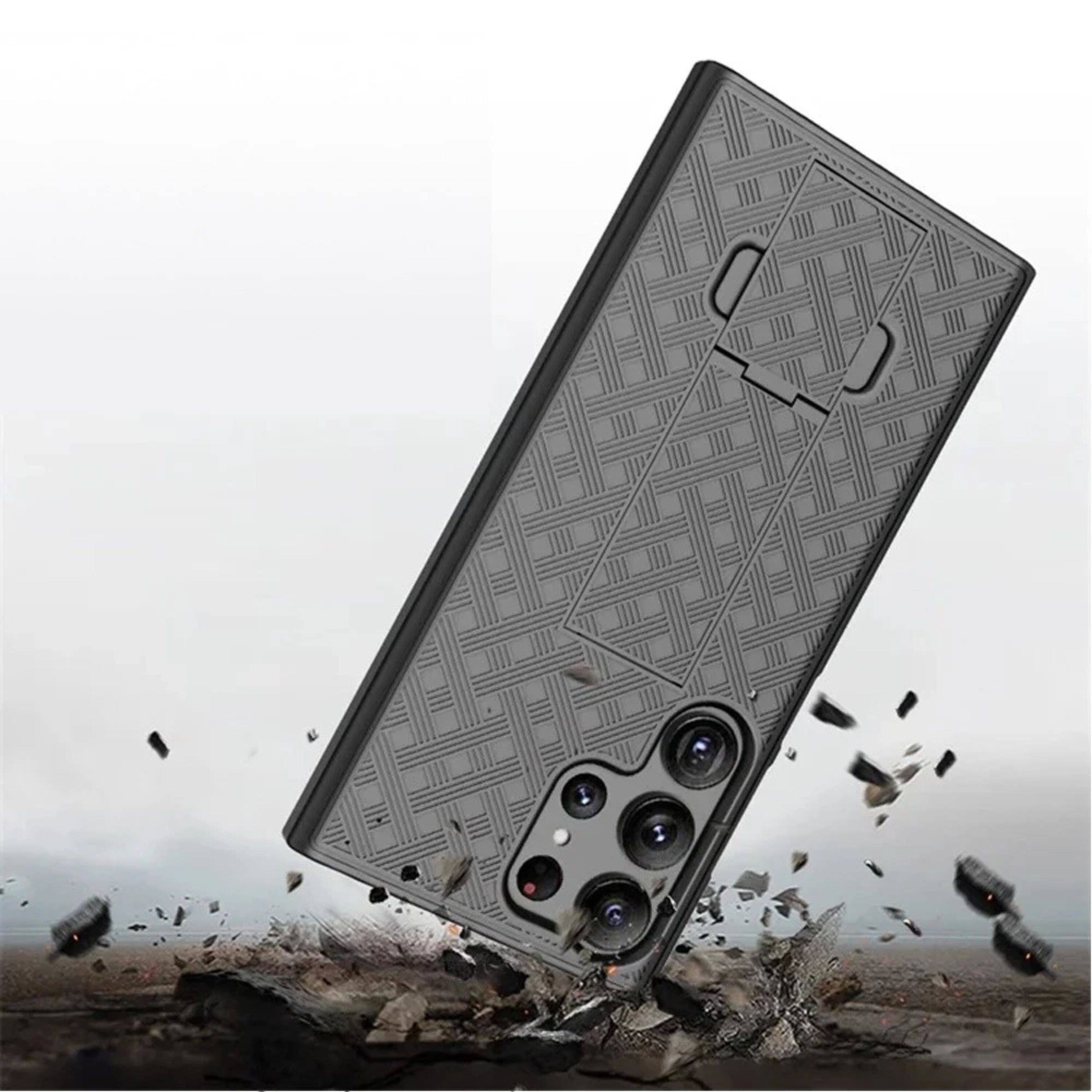 Back. Kitcheniva - 3in1 Belt-Clip Holster Stand Phone Case With Tempered Glass For Samsung Galaxy S25 Ultra - Black.