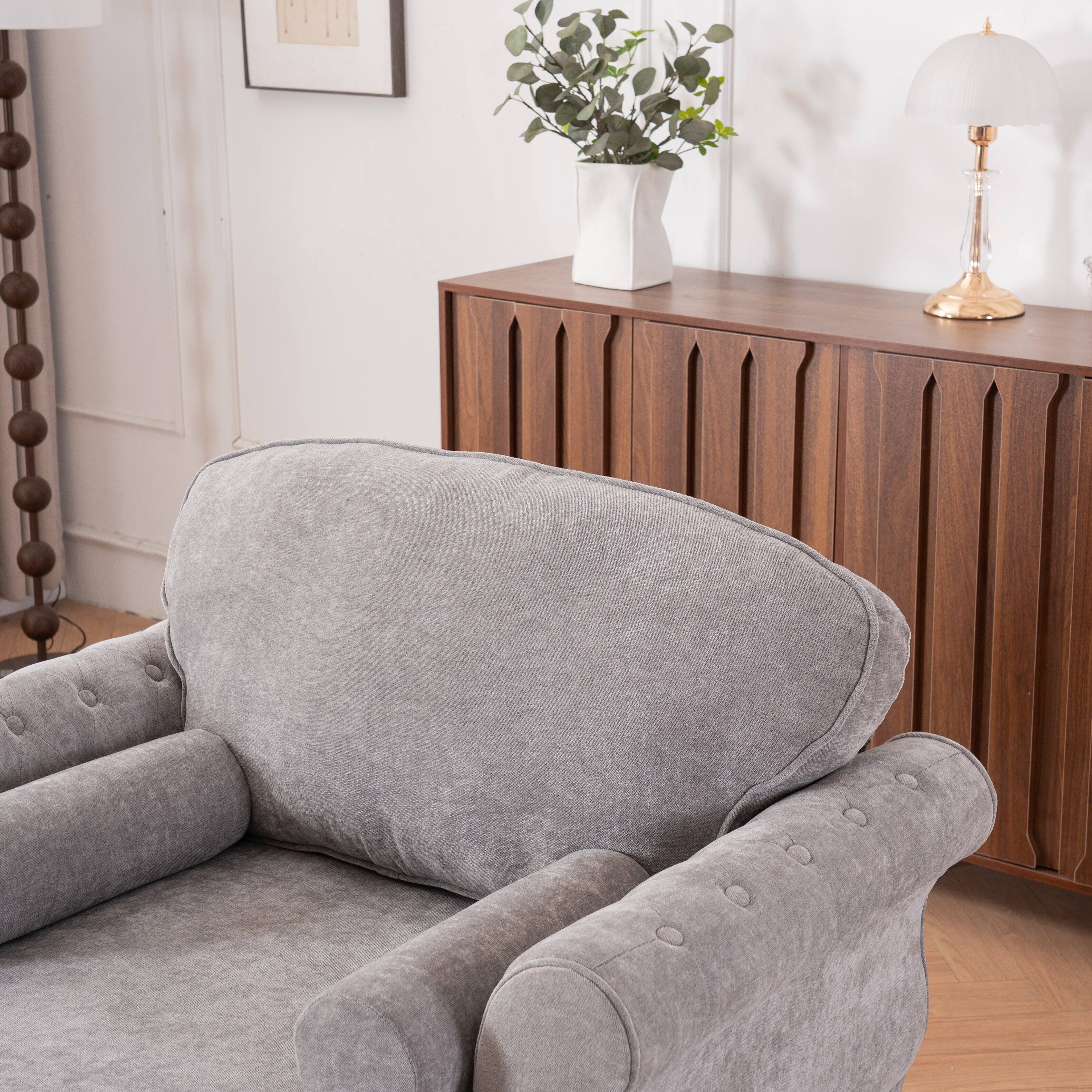 Alt View 4. Trinkets Crazed - Oversized Chaise Lounge Indoor,Chenille Single Sofa Bed with Wide Seat Upholstered Reclining Sleeper Armchair - light gray.