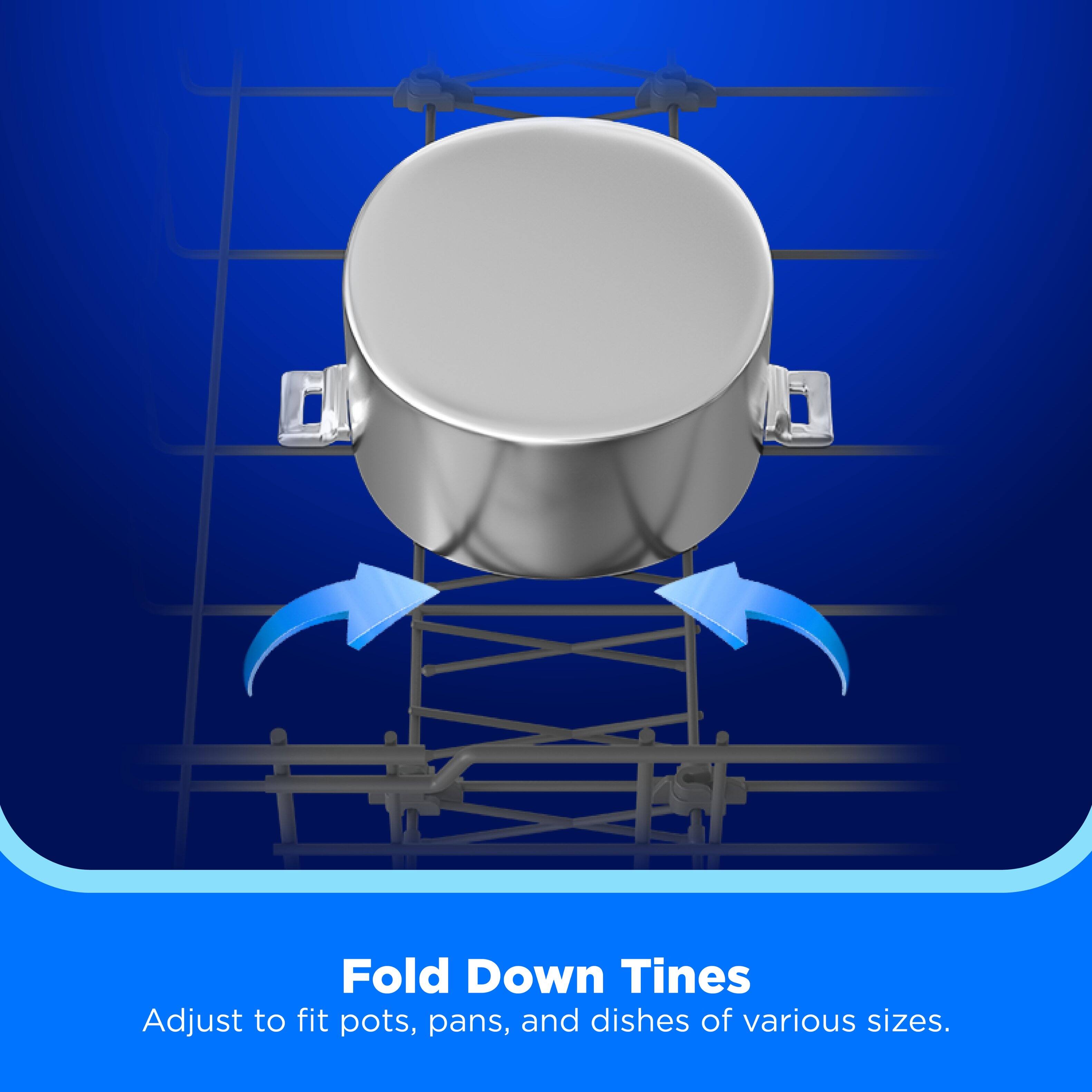 Fold Down Tines  
Adjust to fit pots, pans, and dishes of various sizes.