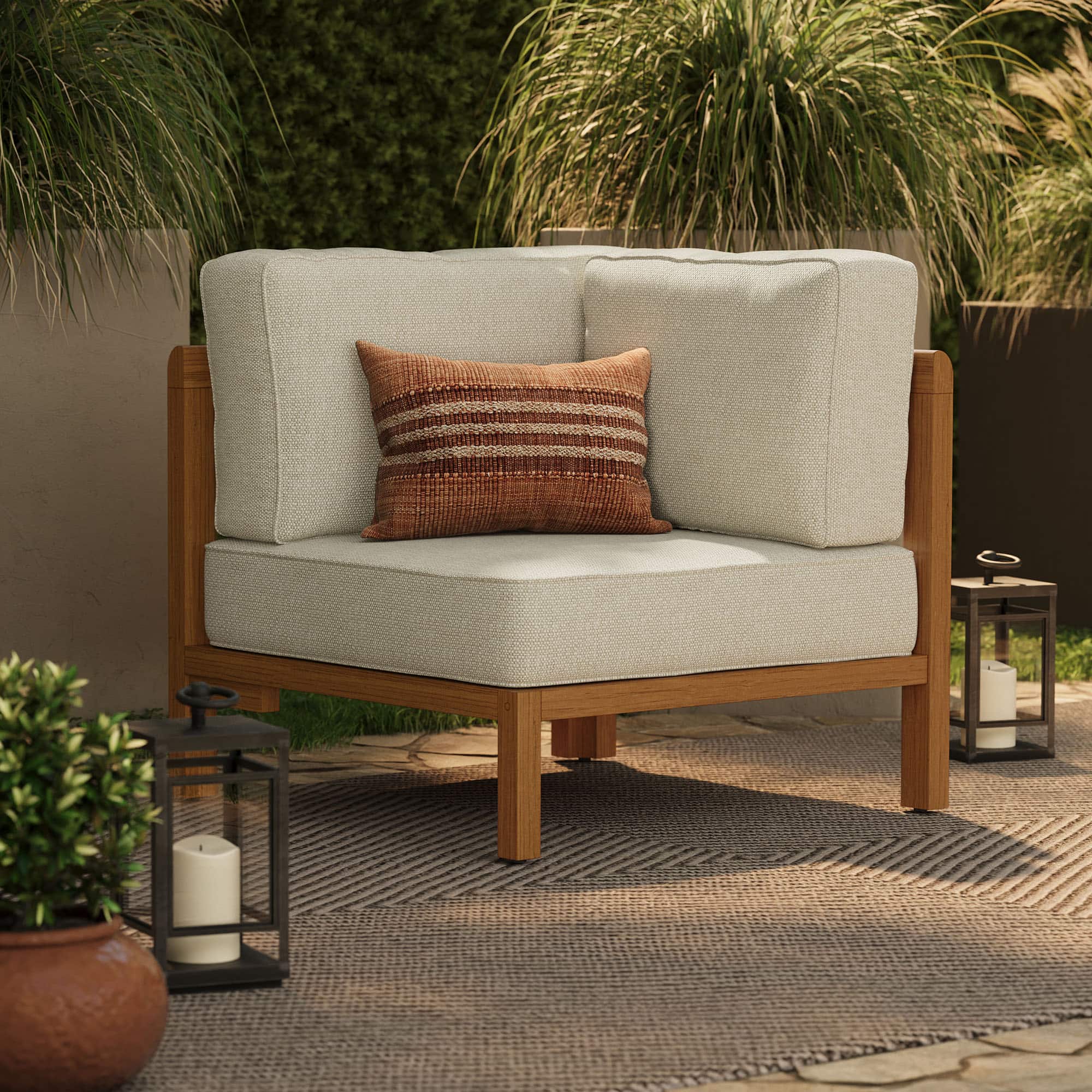 Kona Outdoor Teak Wood Corner Modular Chair by Modway - Sand