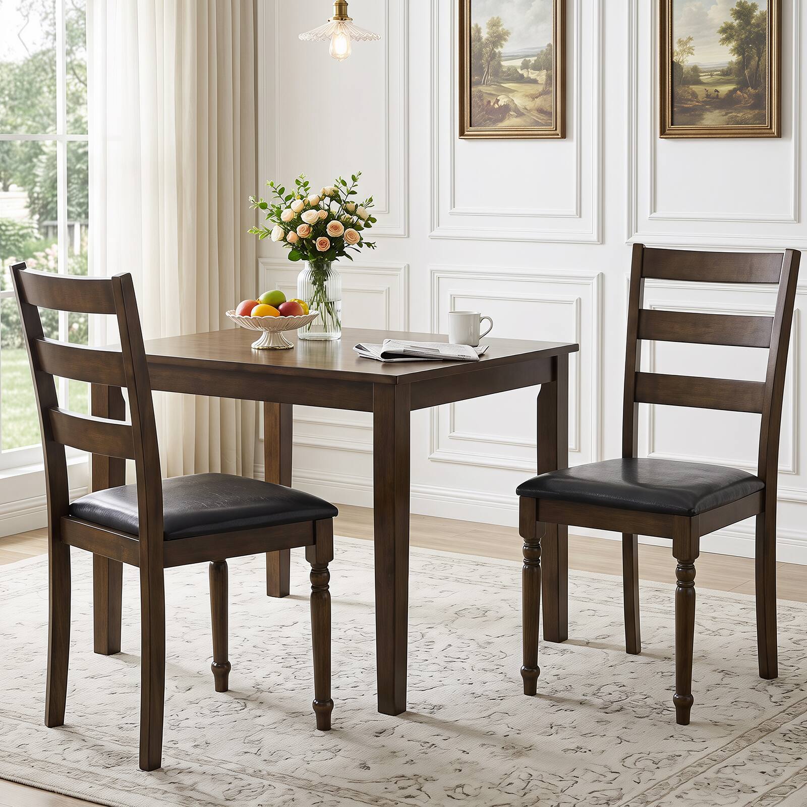 Alt View 5. Gymax - Gymax 4PCS Farmhouse PU Leather Upholstered Dining Chairs w/Ladder Back Padded Seat Brown & Black - Brown.