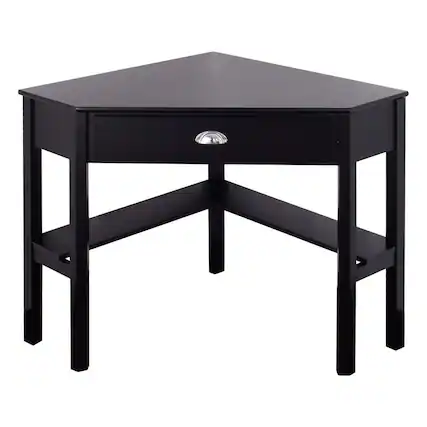 Front. Hivvago - Corner Black Wood Computer Desk with Drawer - Black.
