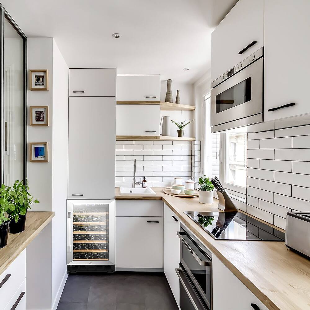 Angle. Lanbo - 15 Inch 31 Bottle Built-in or Freestanding Wine Cooler with Digital Temperature Control and Removable Shelves - Black.