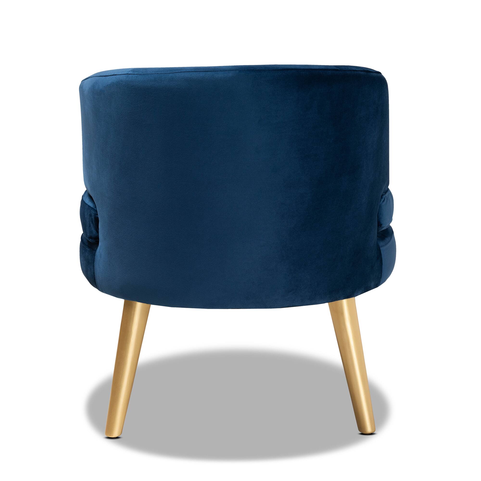 Back. Baxton Studio - Baptiste Glam and Luxe Velvet Fabric Upholstered and Gold Finished Wood Accent Chair - Navy blue/gold.